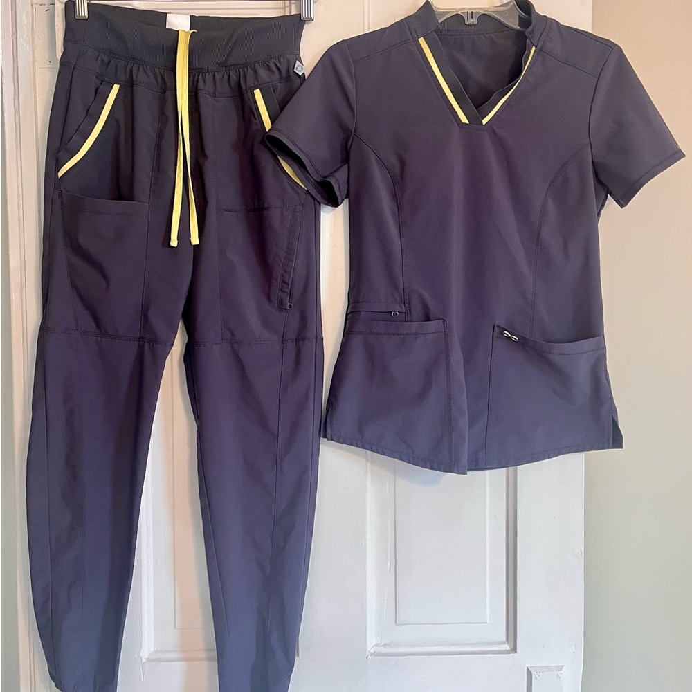 Cherokee Women's Dark Blue Jogger Set with Yellow Details